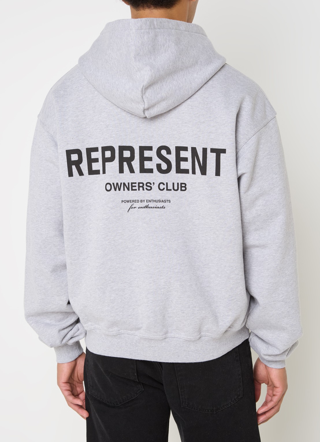 Represent Owners Club sweatvest met logo- en backprint - detail grijsmele