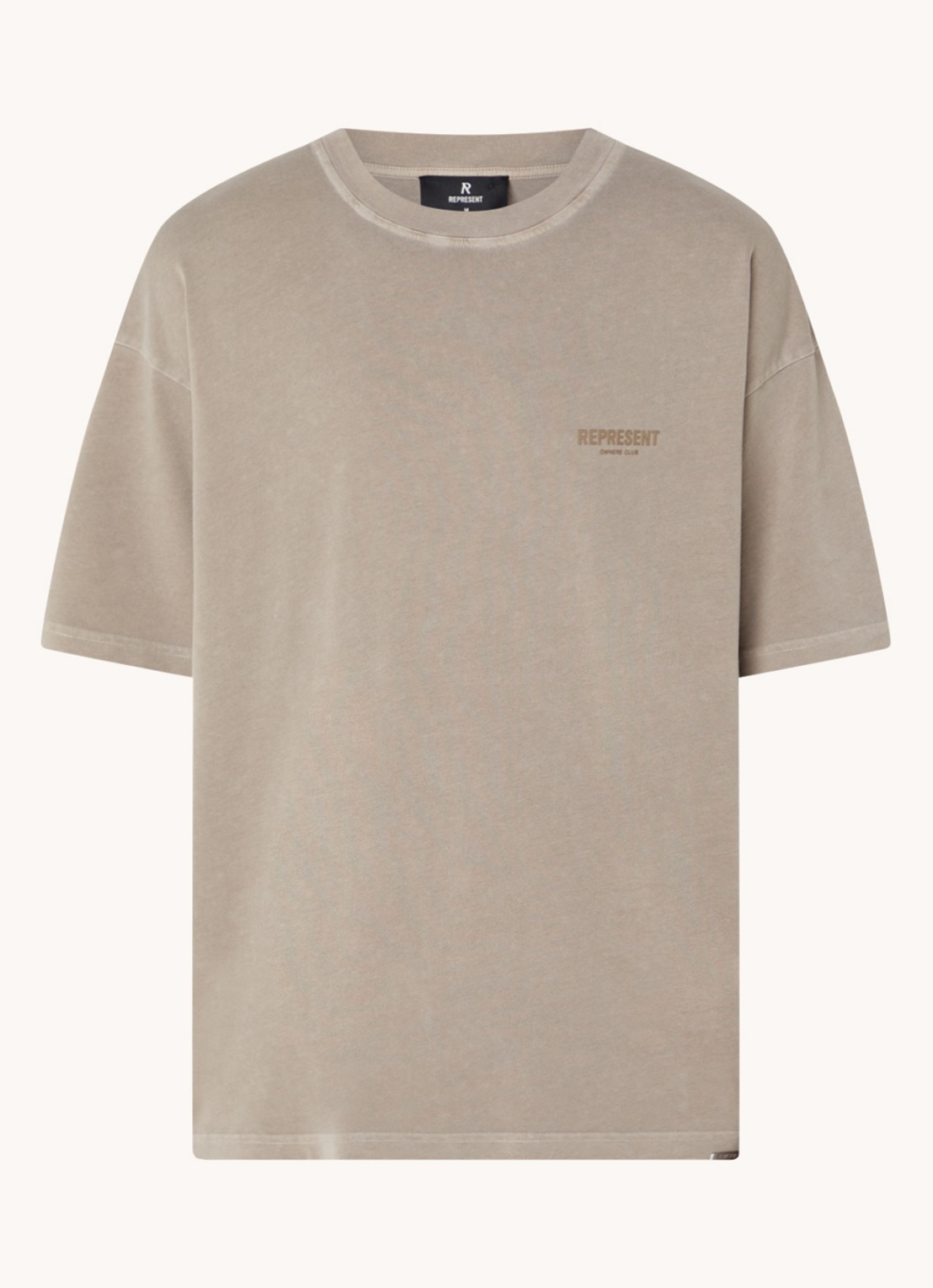 Represent Owners Club T-shirt met logo- en backprint - voorkant 3 zand