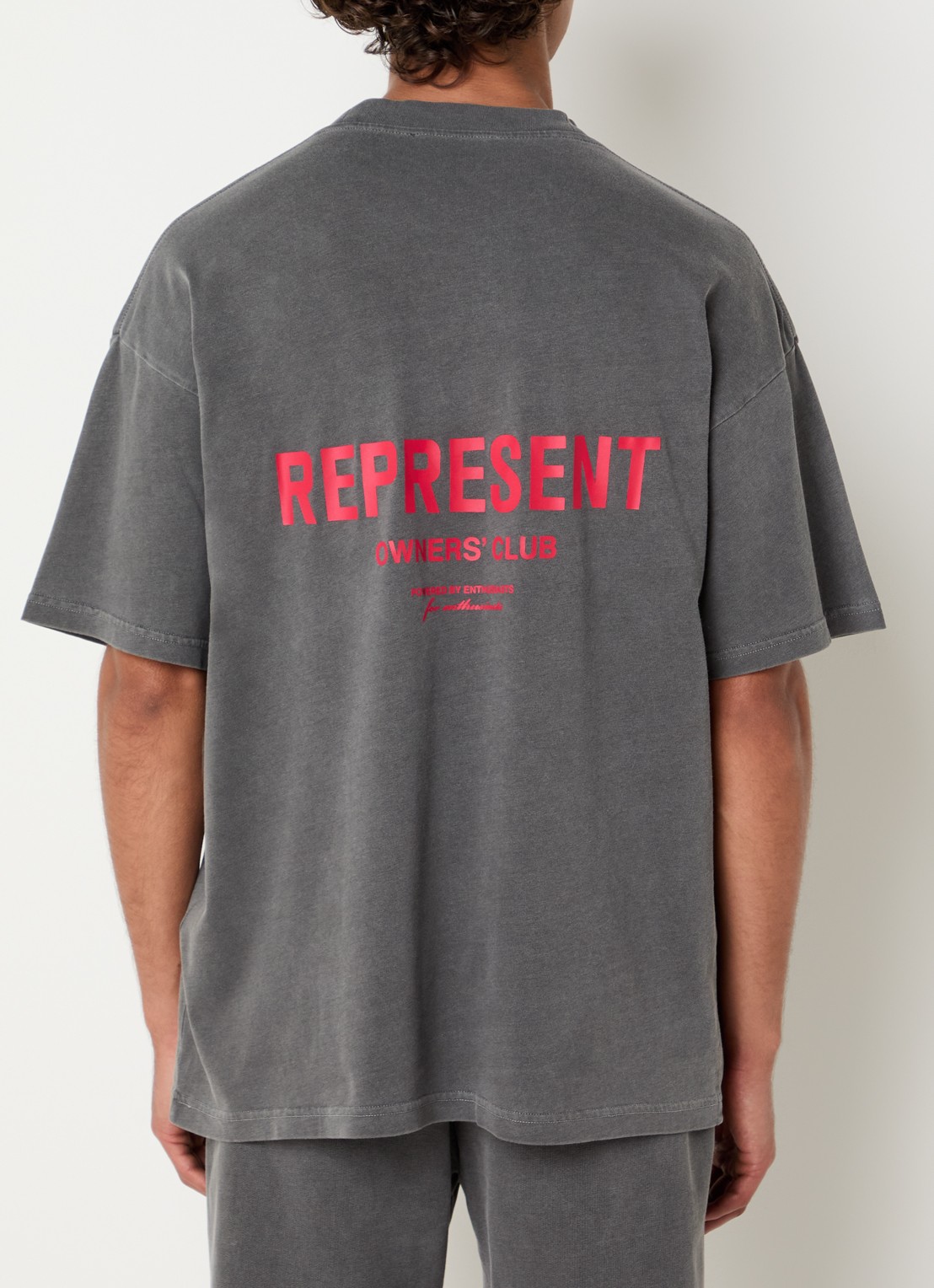 Represent Owners Club T-shirt met logo- en backprint - detail 3 antraciet