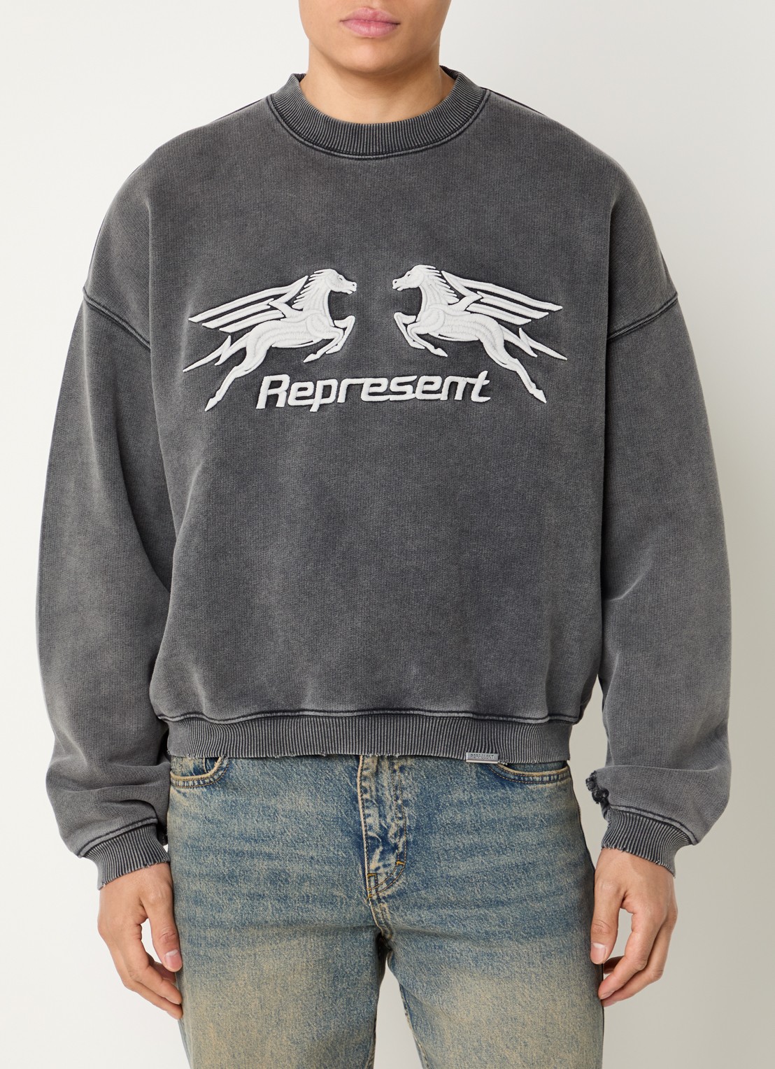 Represent Pegasus sweater met logoborduring  - detail 4 antraciet