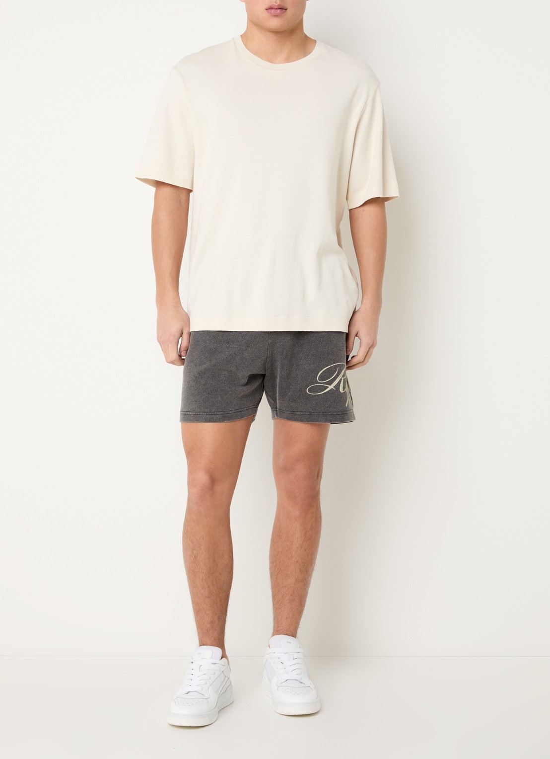Represent Script straight fit korte broek met logo - voorkant 2 grijs
