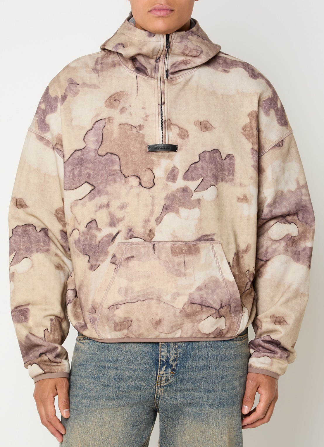 Represent Storm hoodie met print en kangoeroezak - detail beige