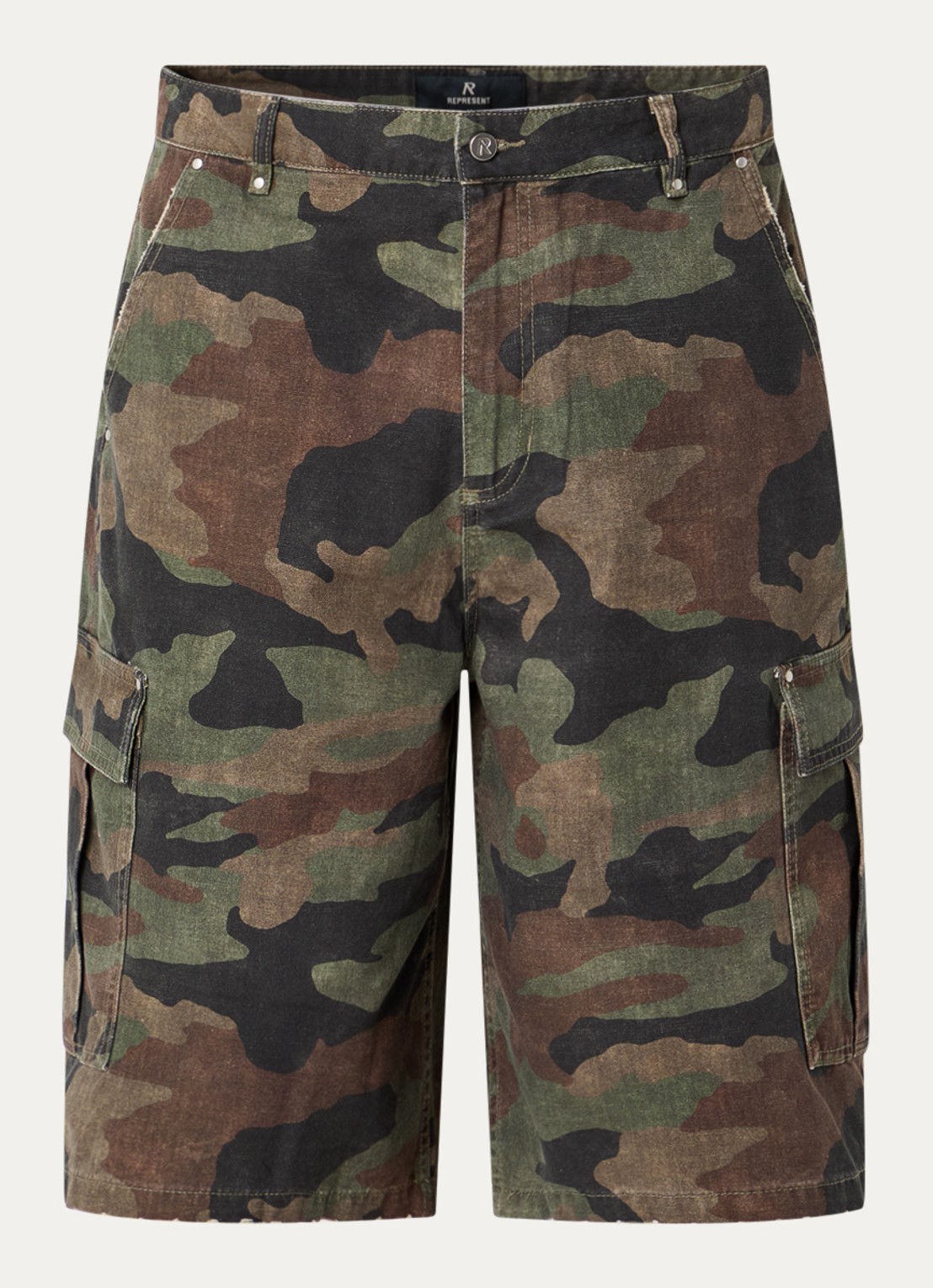 Represent Straight fit korte broek met camouflageprint - voorkant 3 bruin