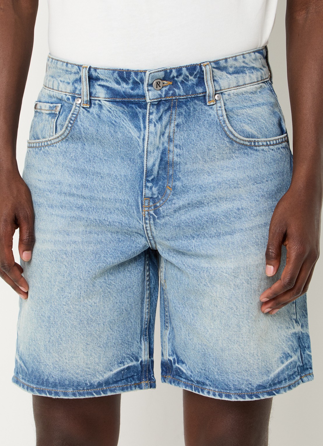 Represent Straight fit korte broek van denim met lichte wassing - detail 3 indigo