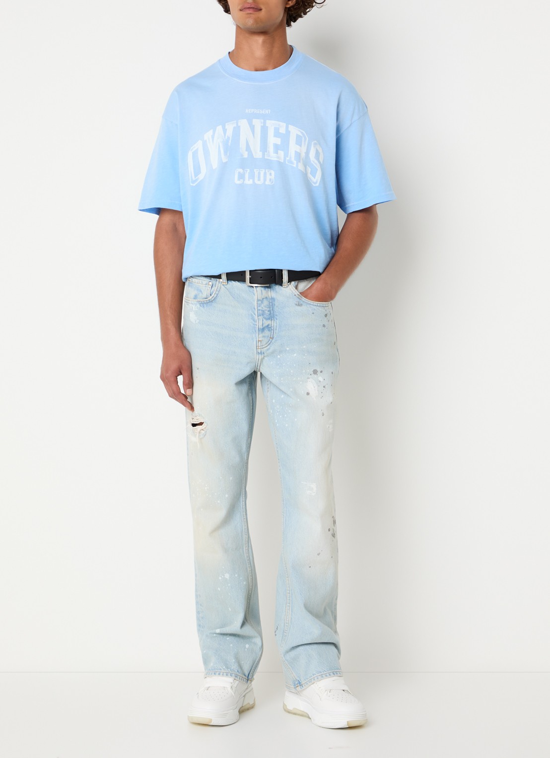 Represent Straight leg jeans met destroyed afwerking - voorkant 2 blauw