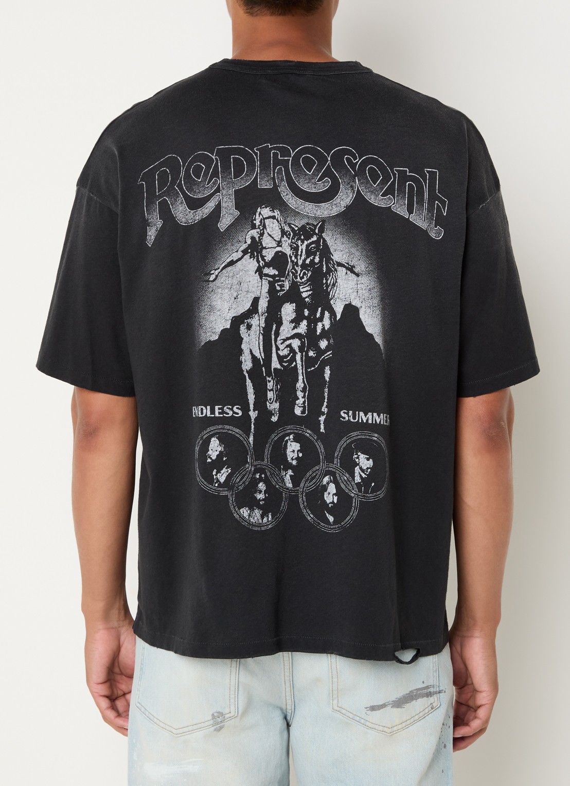 Represent T-shirt met front- en backprint - achterkant antraciet