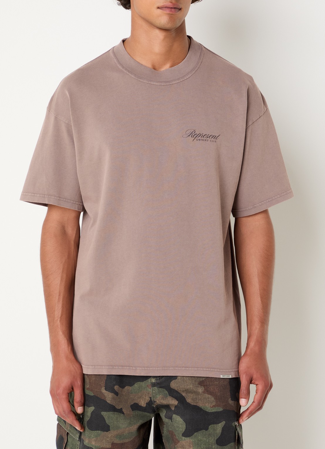 Represent T-shirt met logo- en backprint - achterkant 3 lichtbruin