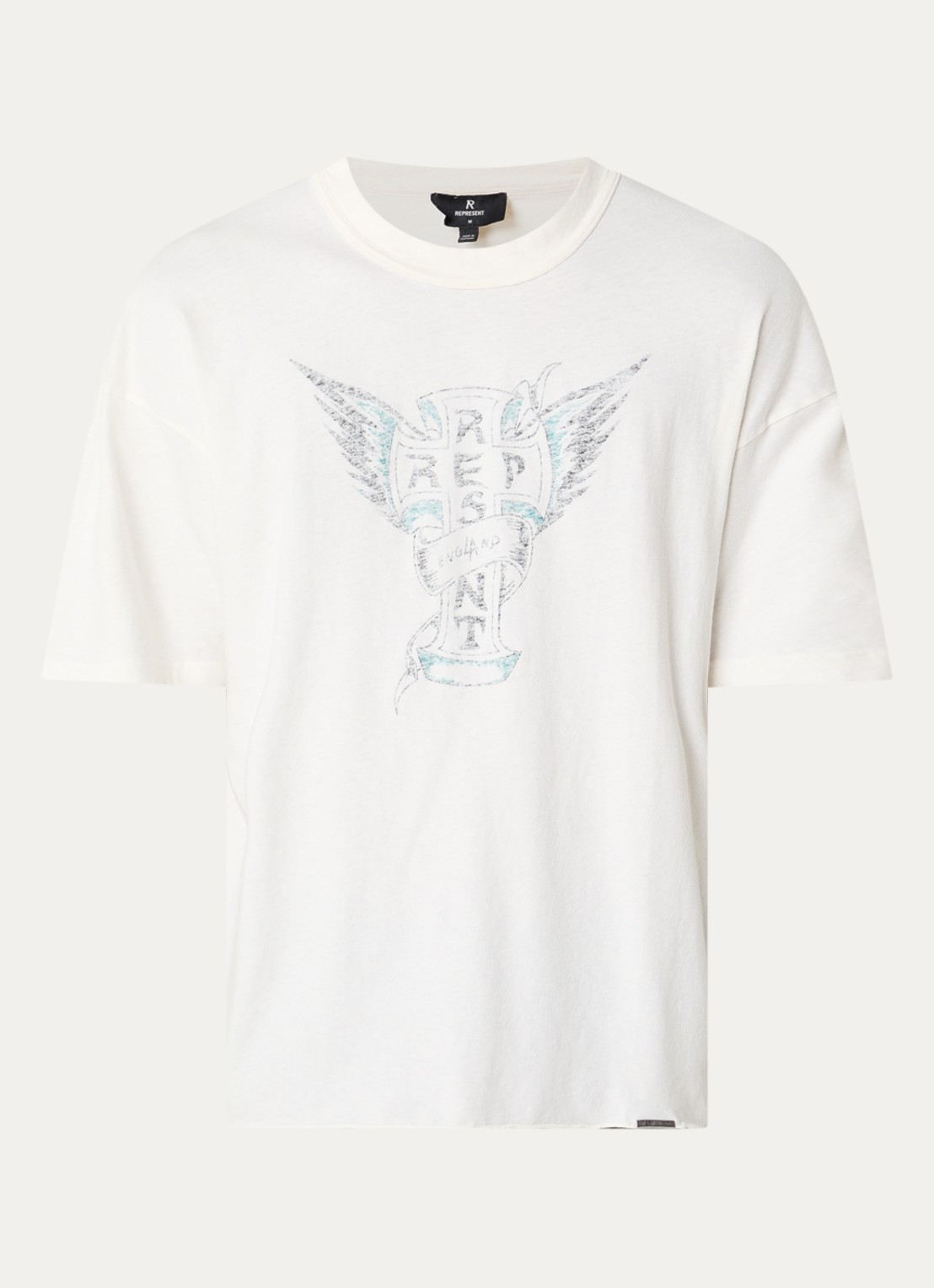 Represent Westside T-shirt met print - voorkant 3 gebroken wit
