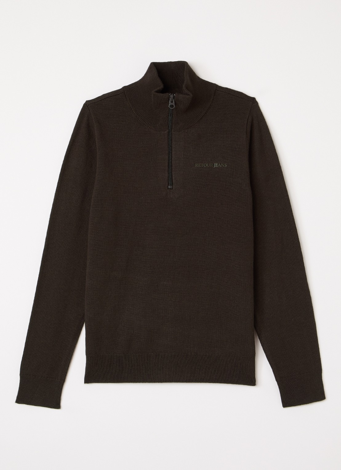 Retour Jeans Charles pullover met opstaande kraag - voorkant donkerbruin