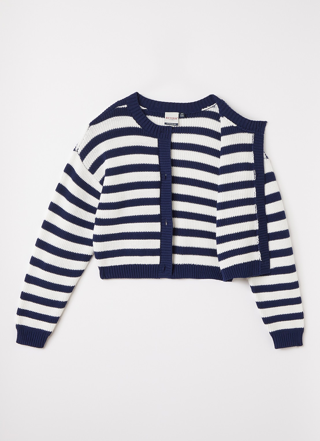 Retour Jeans Cindy grofgebreid met streepprint - voorkant 3 donkerblauw