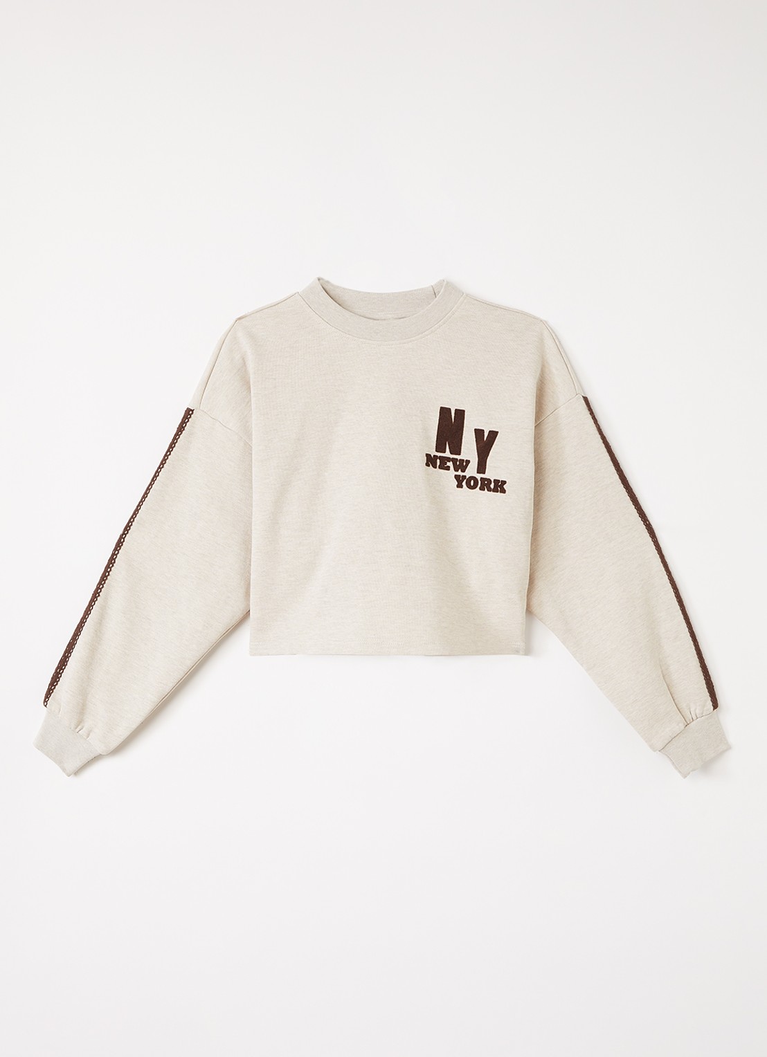Retour Jeans Evita cropped sweater met flock print - voorkant 2 zand
