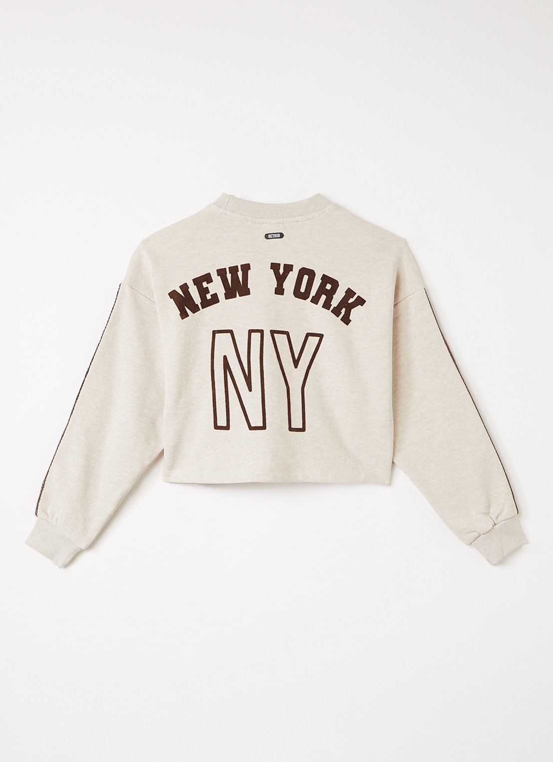 Retour Jeans Evita cropped sweater met flock print - voorkant 3 zand