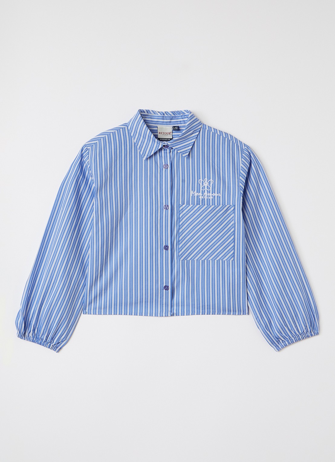 Retour Jeans Gabrina blouse met streepprint - voorkant staalblauw