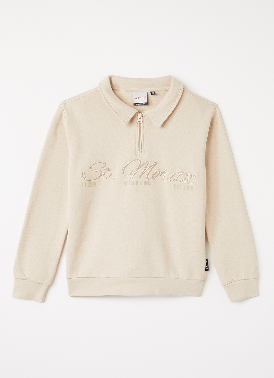 Retour Jeans Gino sweater met kraag en halve rits - voorkant 2 lichtbruin