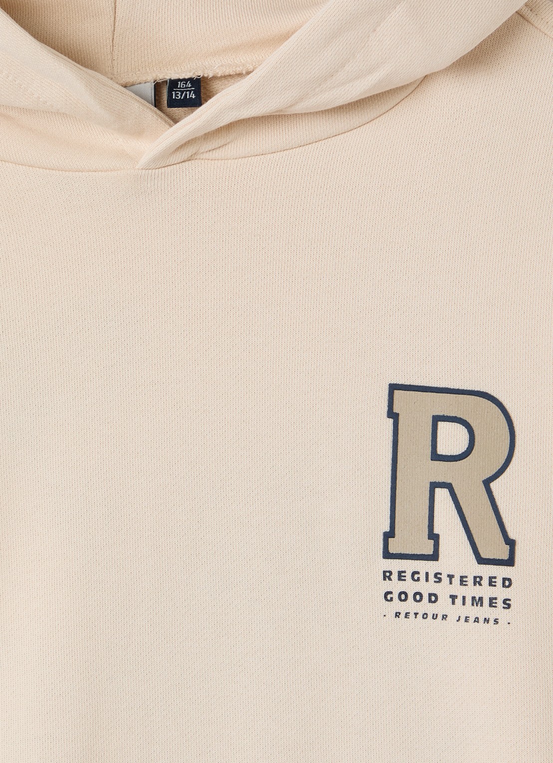 Retour Jeans Hugo hoodie met front- en backprint - detail beige
