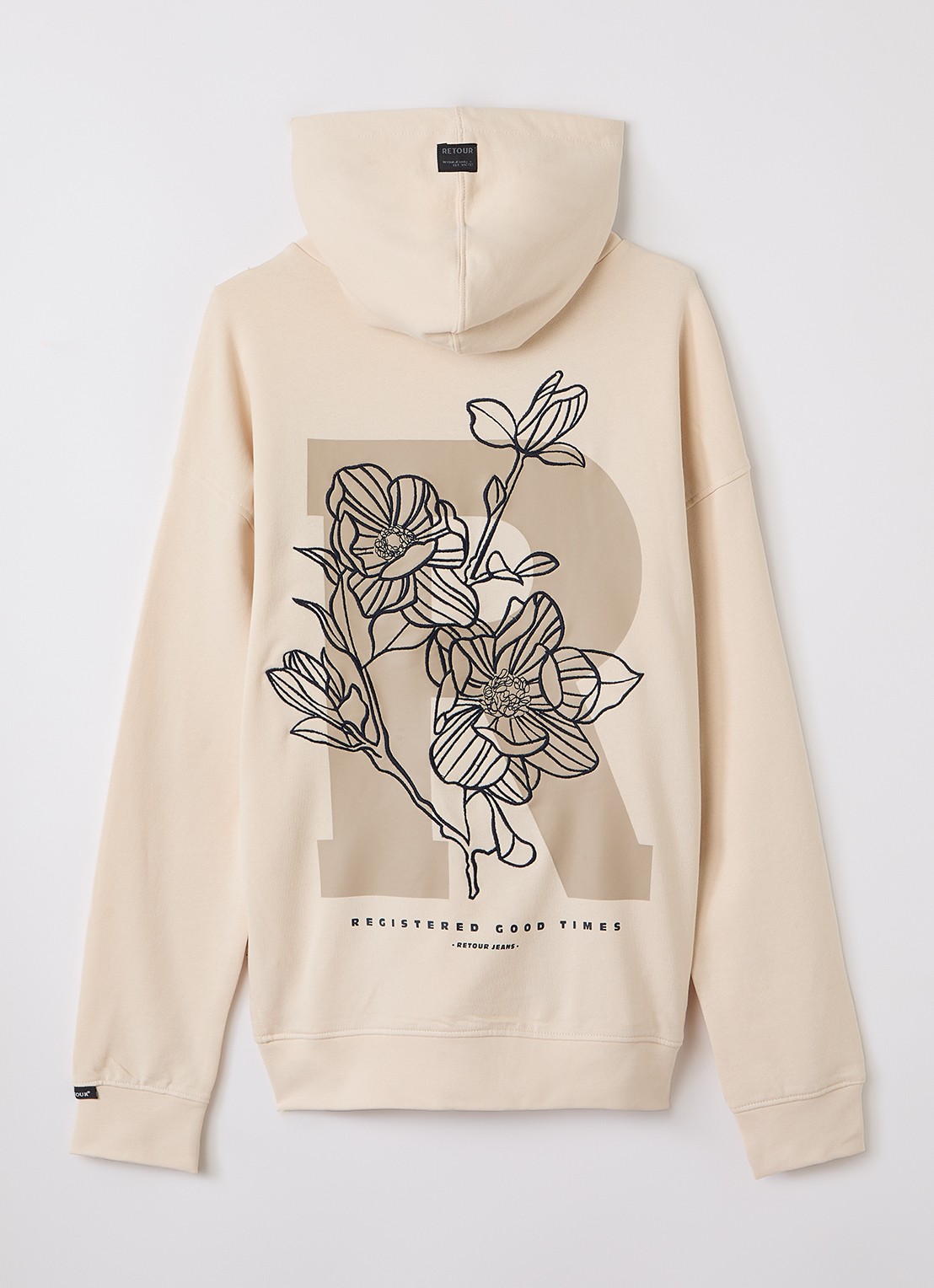 Retour Jeans Hugo hoodie met front- en backprint - voorkant 3 beige