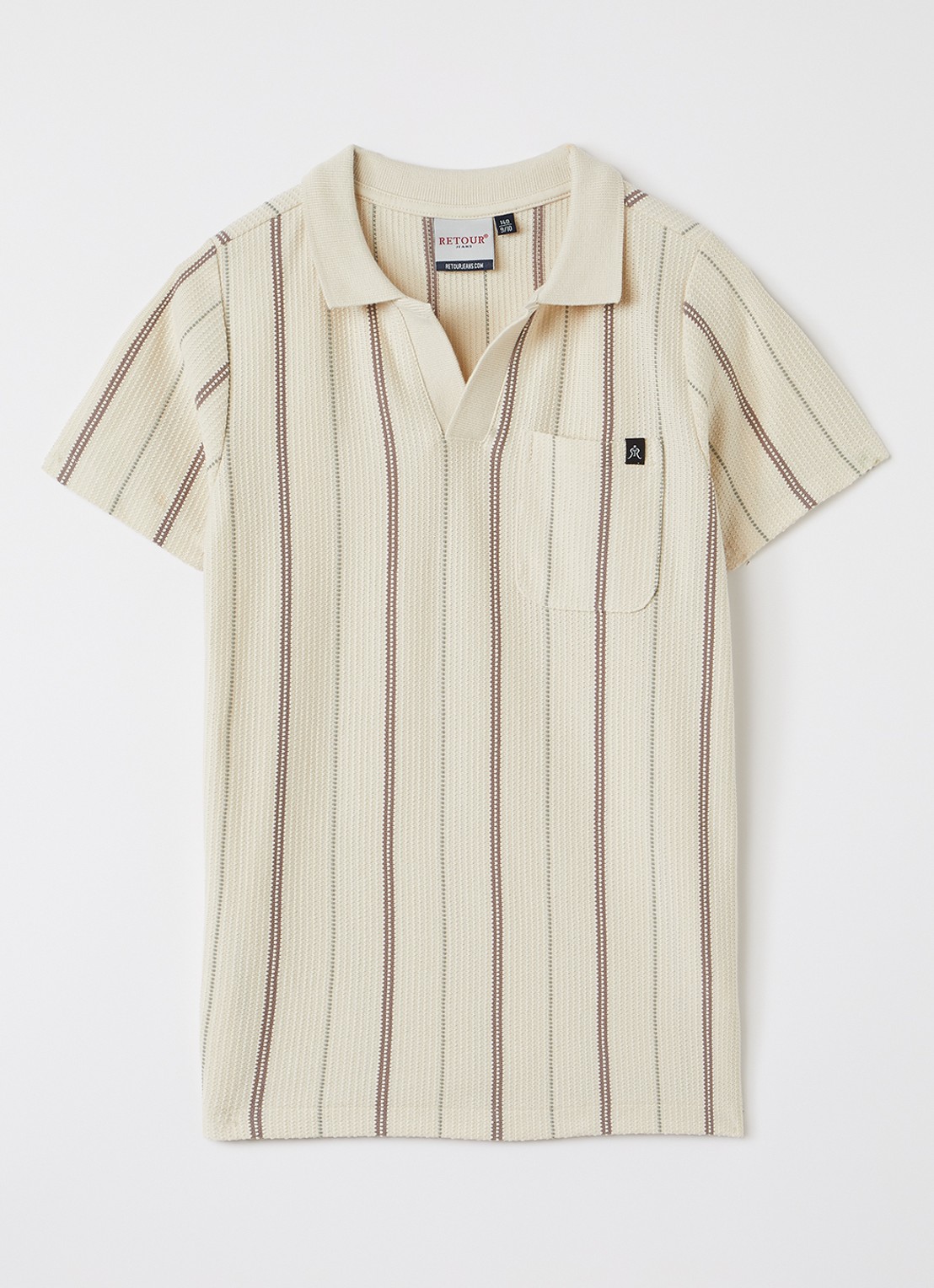 Retour Jeans Joah grofgebreid polo met streepprint - voorkant beige