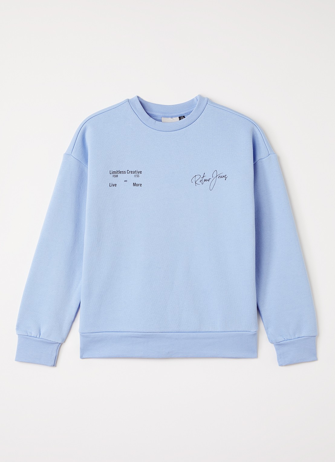 Retour Jeans Kelto sweater met logo- en backprint - voorkant 2 lichtblauw