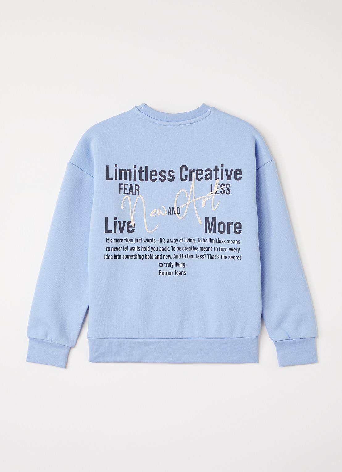 Retour Jeans Kelto sweater met logo- en backprint - voorkant 3 lichtblauw