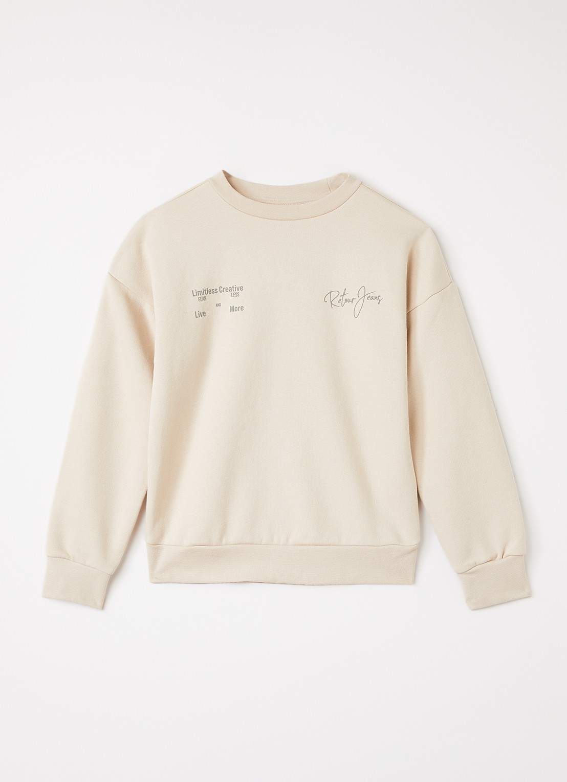Retour Jeans Kelto sweater met logo- en backprint - voorkant beige