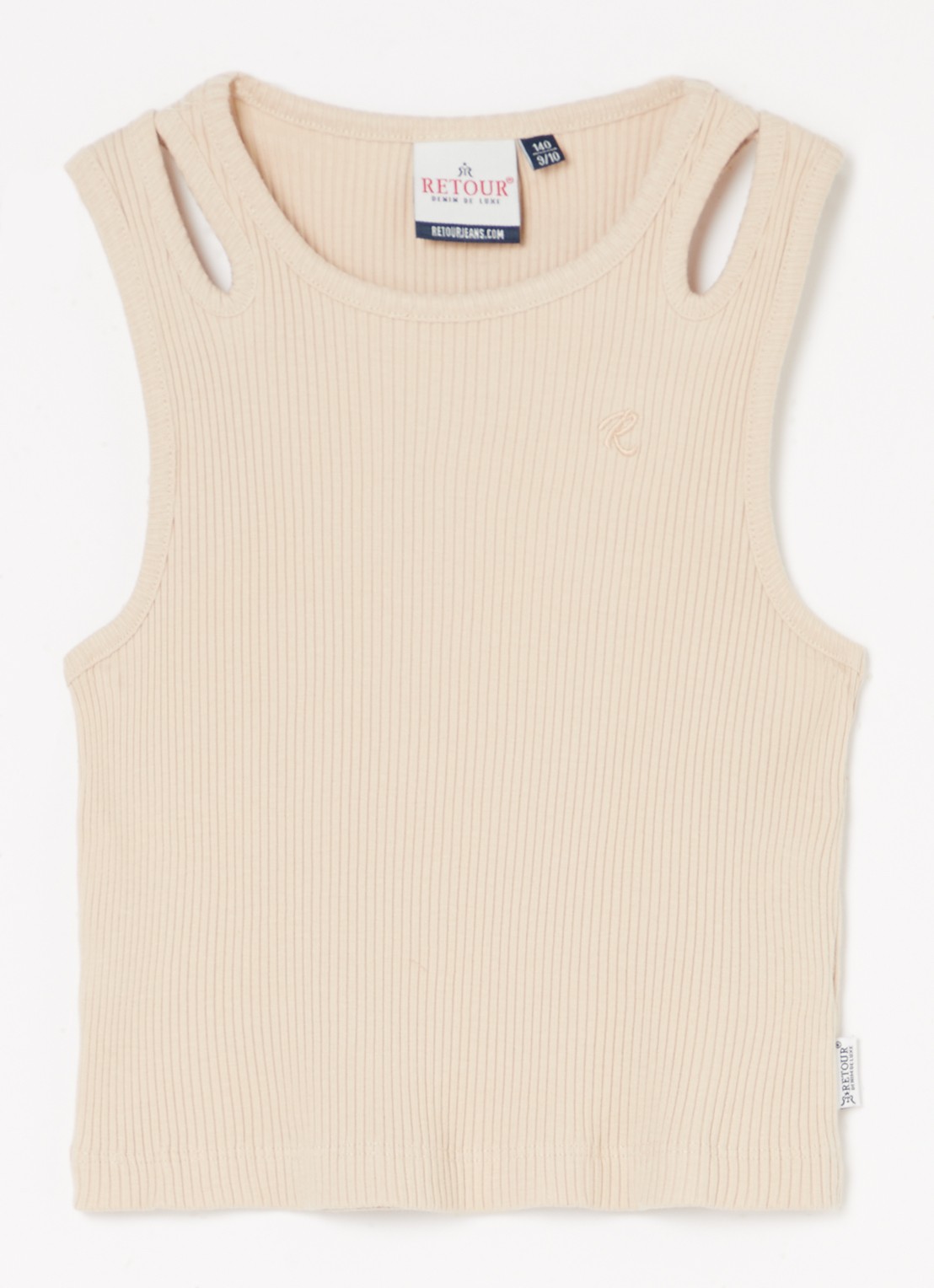 Retour Jeans Luna ribgebreide top met cut-out detail - voorkant zand