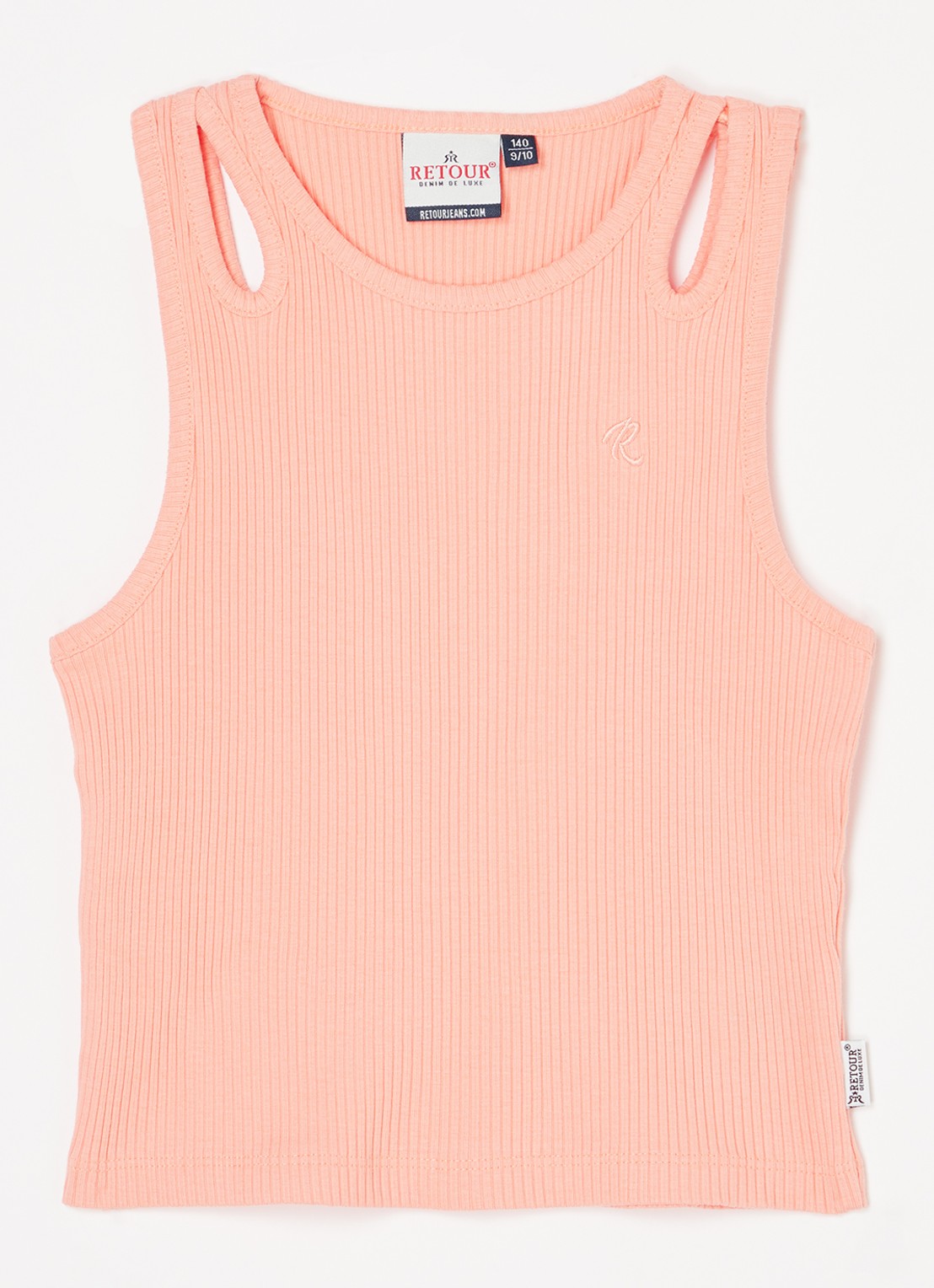 Retour Jeans Luna ribgebreide top met cut-out detail - voorkant perzikroze