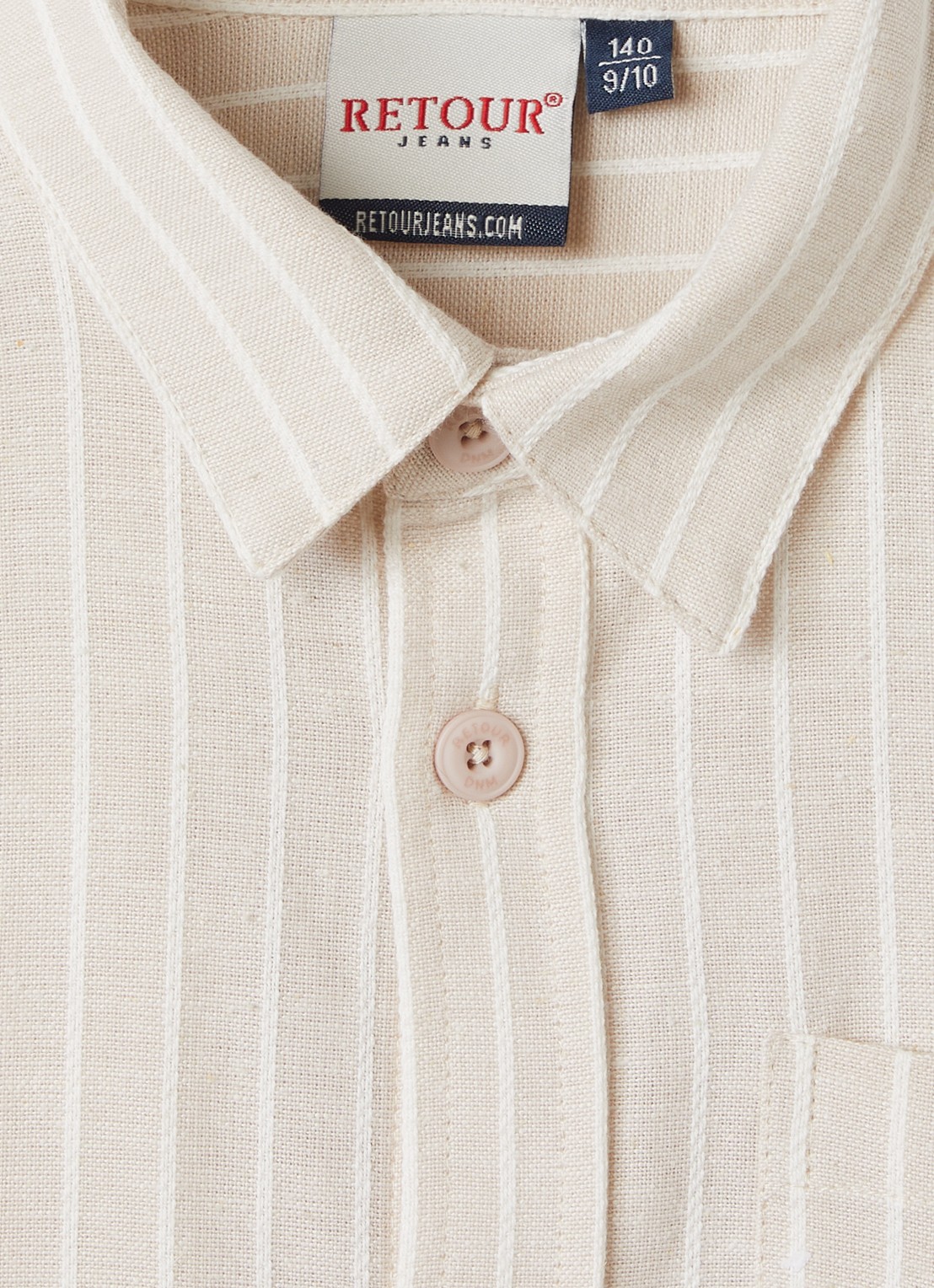 Retour Jeans Miguel blouse ín linnenblend met streepprint - detail beige