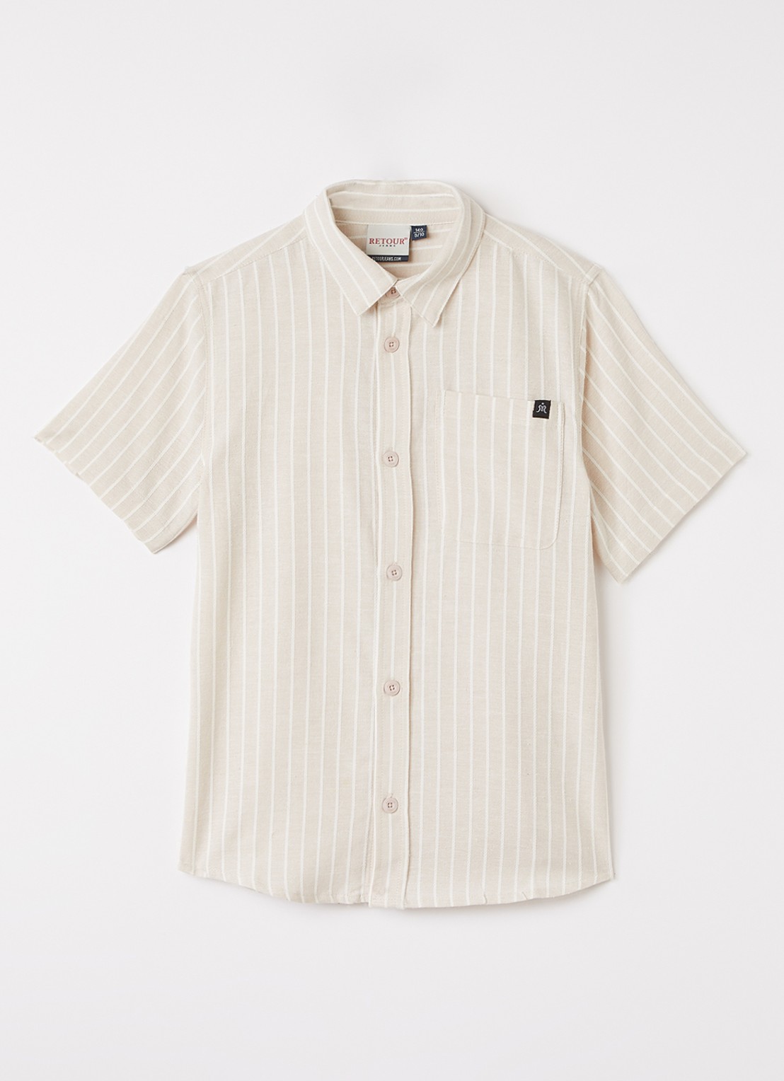 Retour Jeans Miguel blouse ín linnenblend met streepprint - voorkant 2 beige
