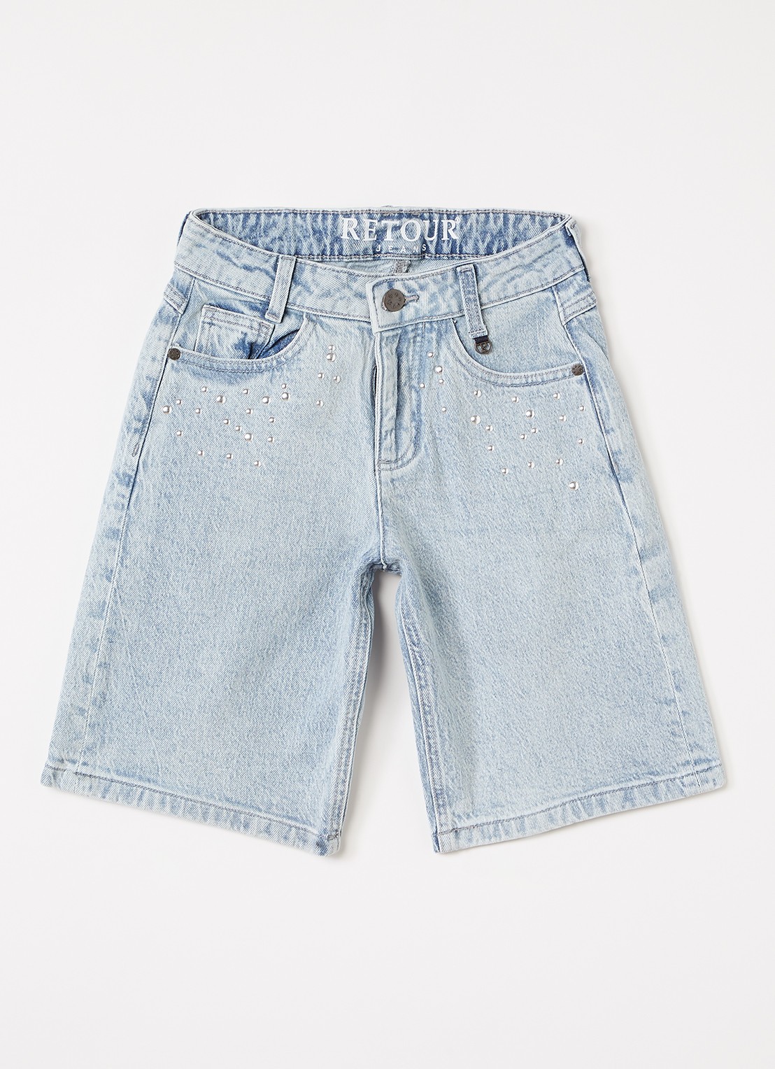 Retour Jeans Mila loose fit korte broek van denim - voorkant 2 indigo