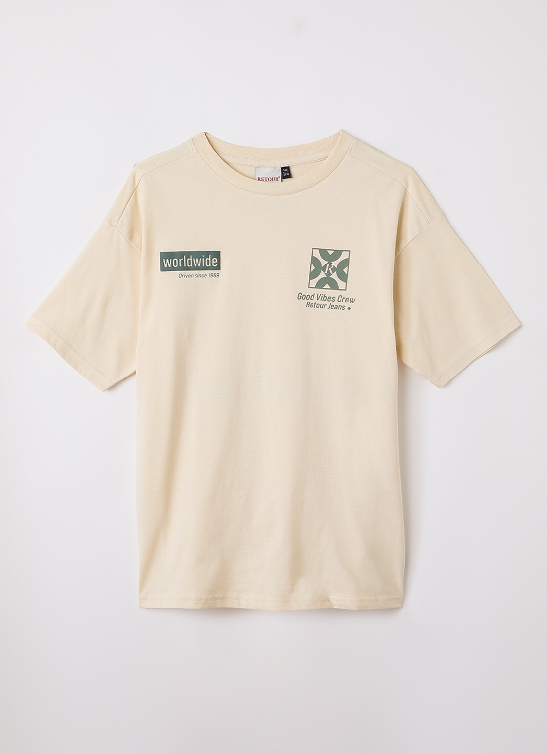 Retour Jeans Nathan T-shirt met front- en backprint - voorkant creme