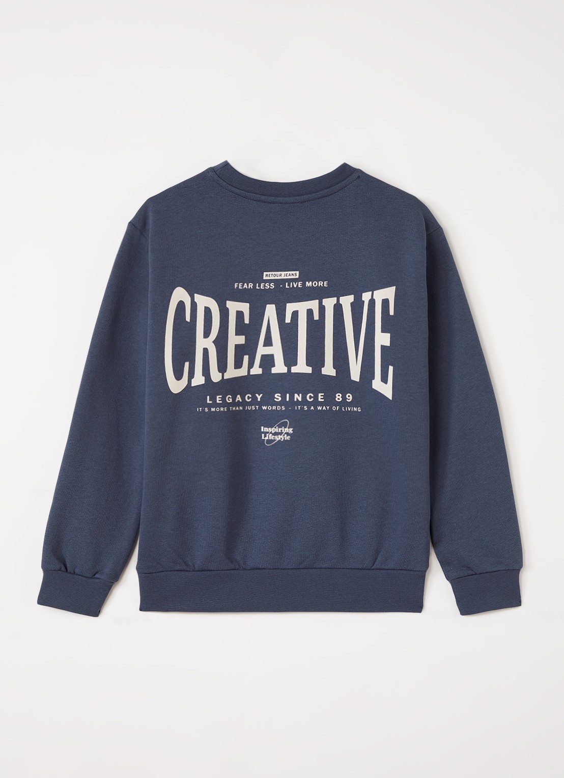 Retour Jeans Otto sweater met logo- en backprint - voorkant 3 blauw
