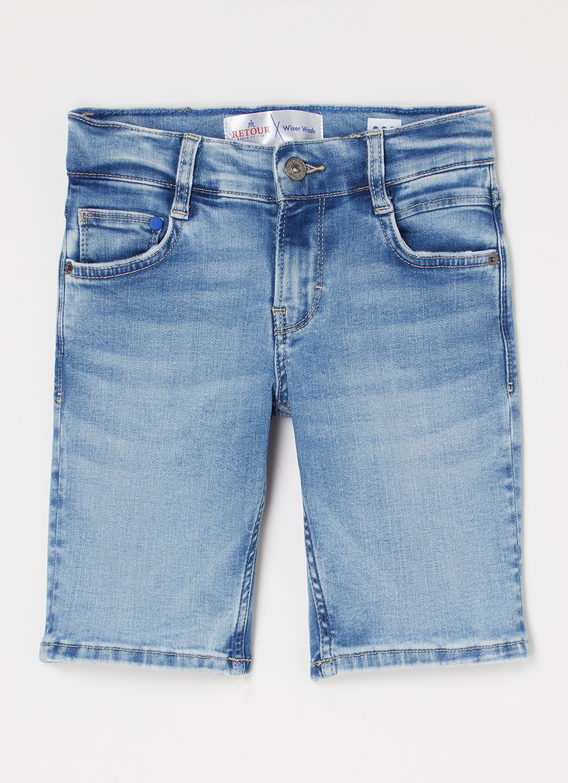 Retour Jeans Reven straight fit korte broek van denim - voorkant 2 indigo