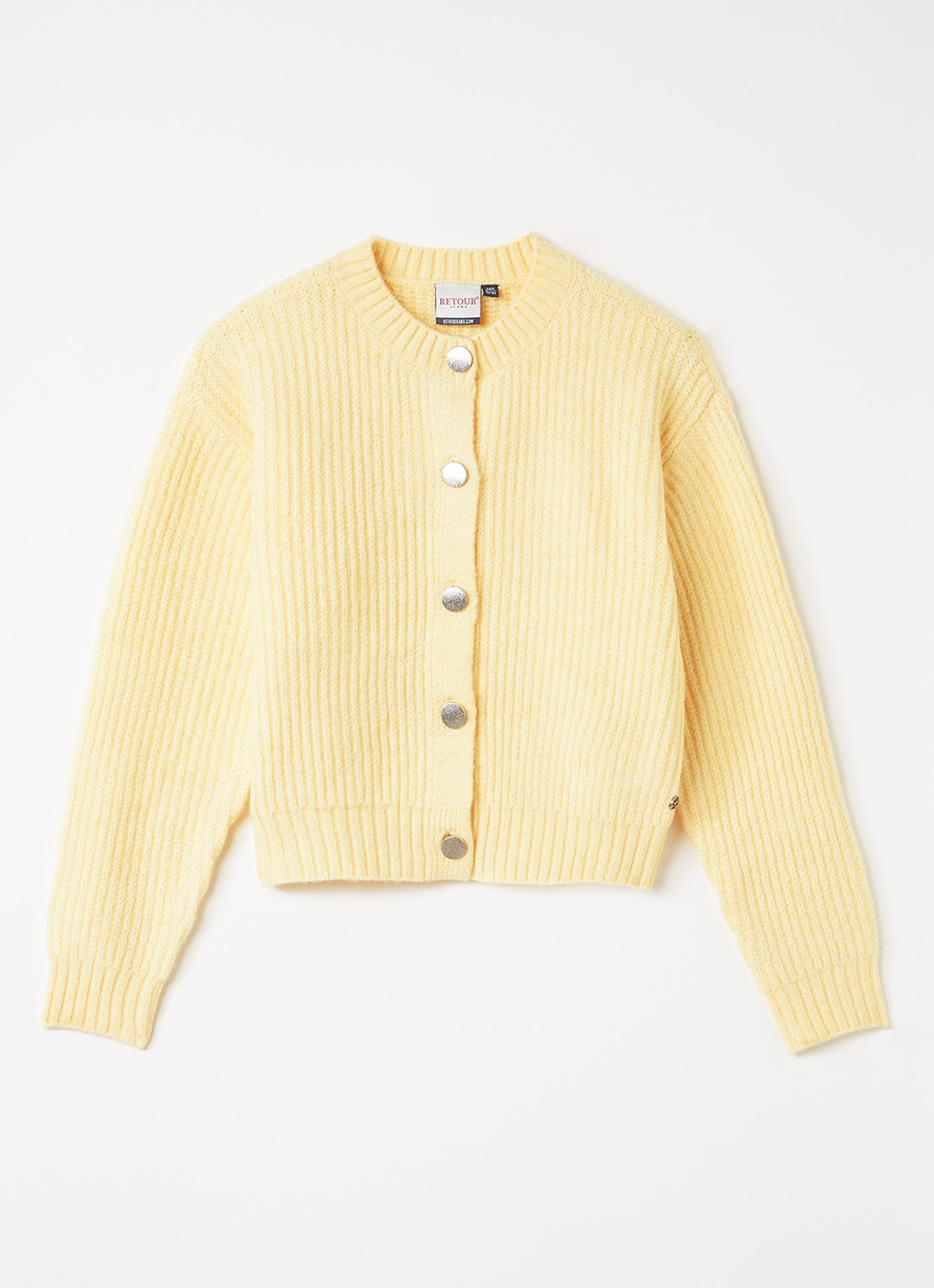 Retour Jeans Ribgebreid vest met ronde hals - voorkant vanillegeel