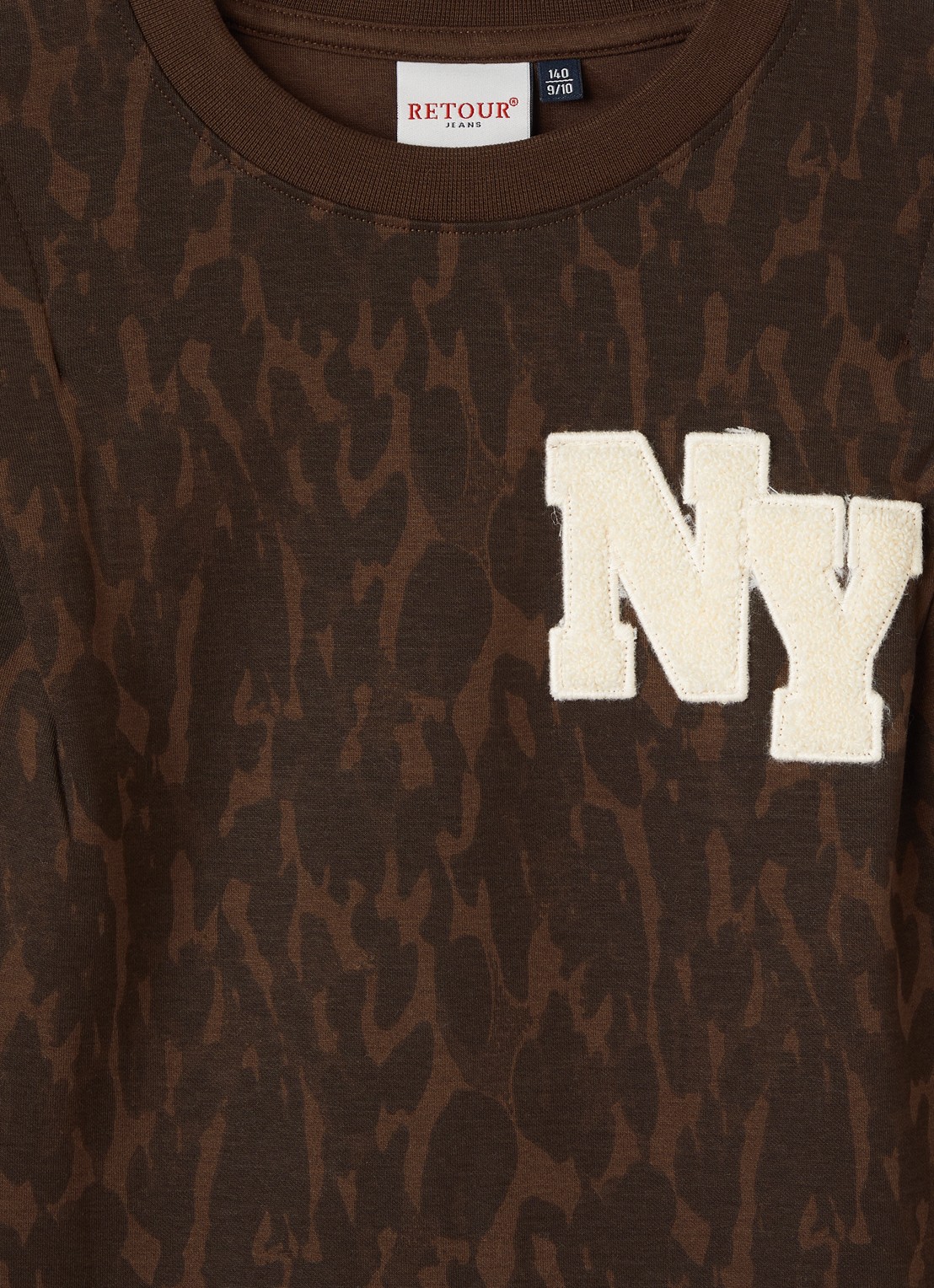 Retour Jeans Robyn jurk met print en borduring - detail bruin
