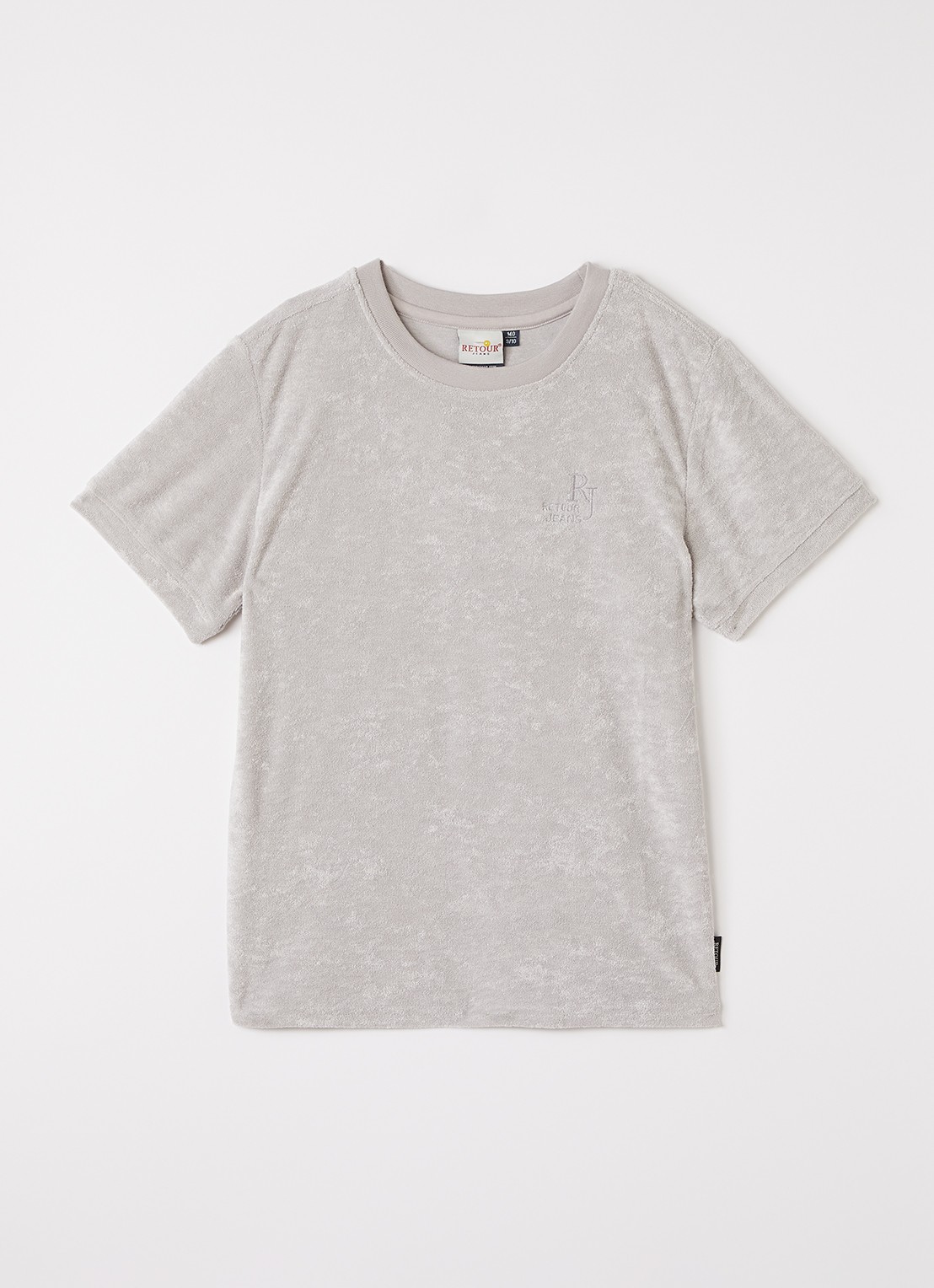Retour Jeans T-shirt van badstof met logoborduring - voorkant lichtgrijs