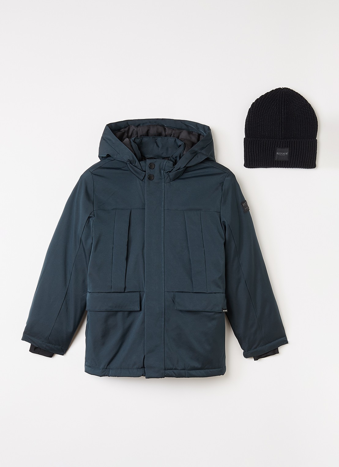 Retour Jeans Wart set van gewatteerde jas met muts 2-delig - voorkant 2 indigo