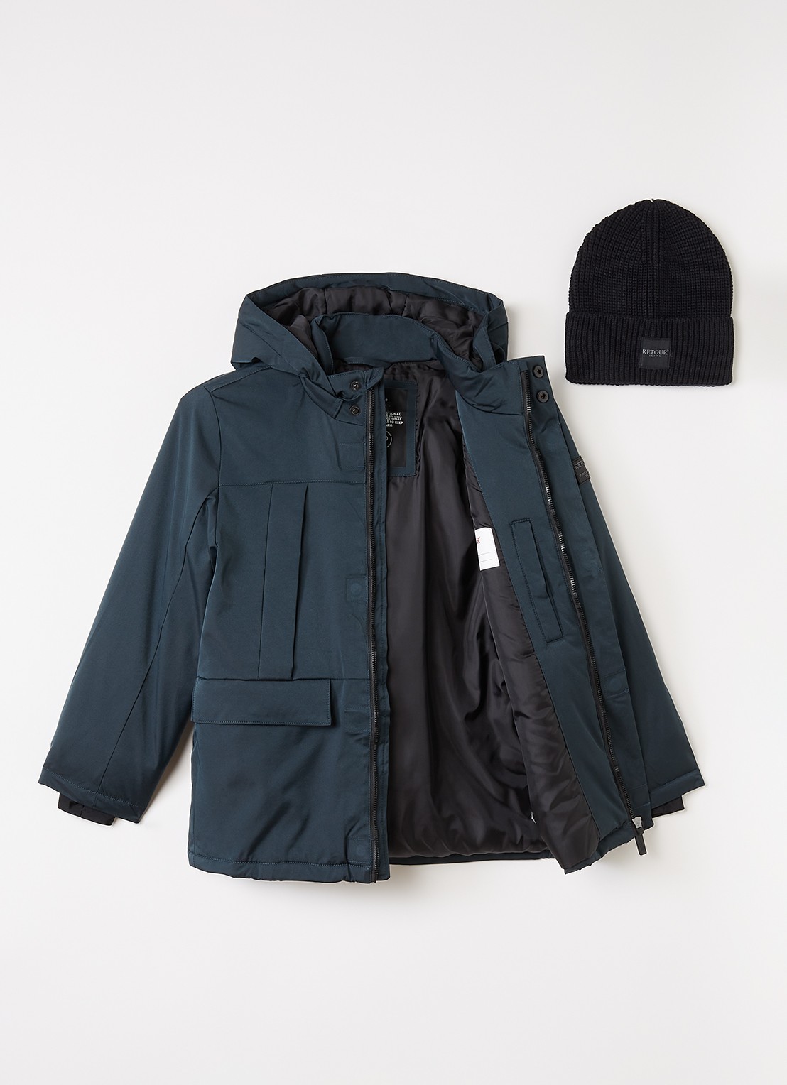 Retour Jeans Wart set van gewatteerde jas met muts 2-delig - voorkant 3 indigo