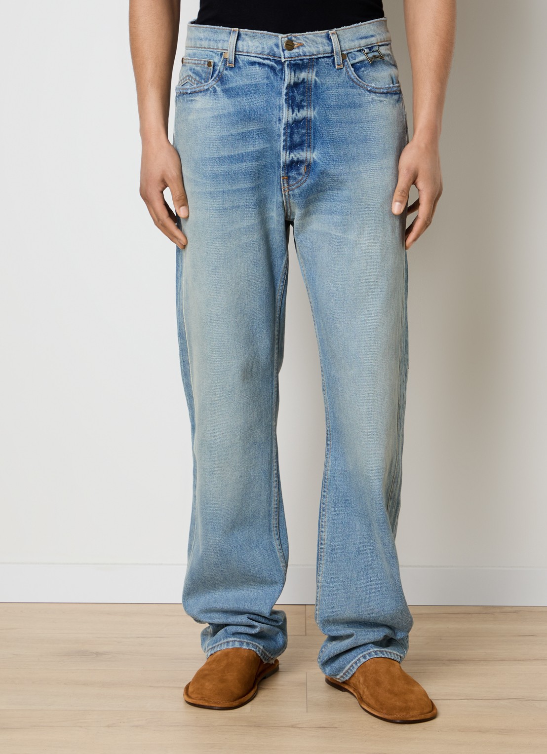 Rhude 90's Traxedo loose fit jeans met lichte wassing - detail 3 indigo