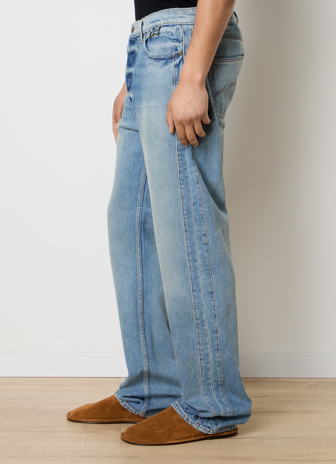 Rhude 90's Traxedo loose fit jeans met lichte wassing - detail 4 indigo