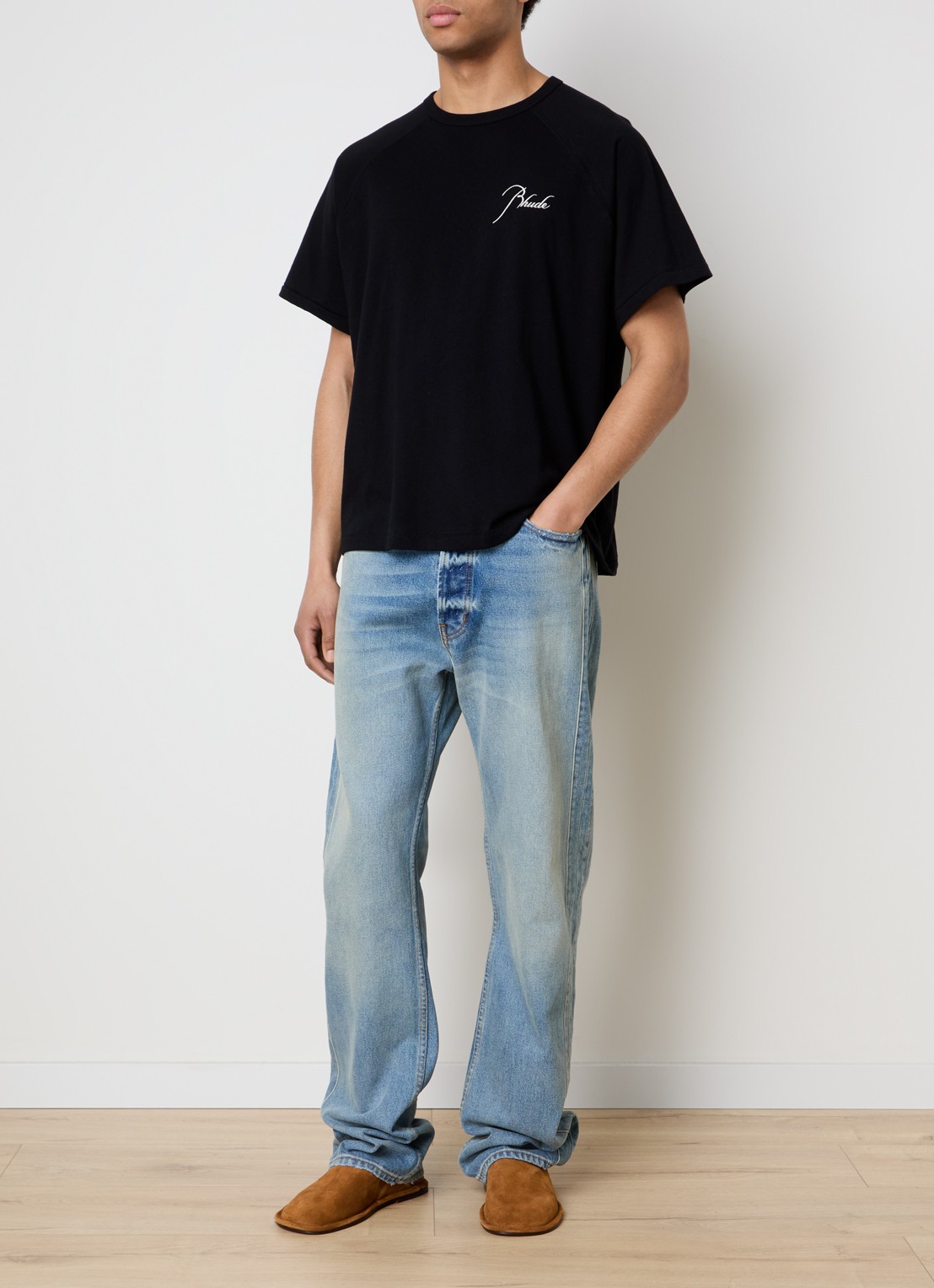 Rhude 90's Traxedo loose fit jeans met lichte wassing - voorkant 2 indigo