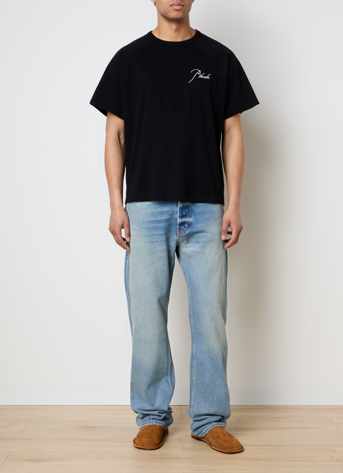 Rhude Classique T-shirt met logoborduring - voorkant 3 zwart