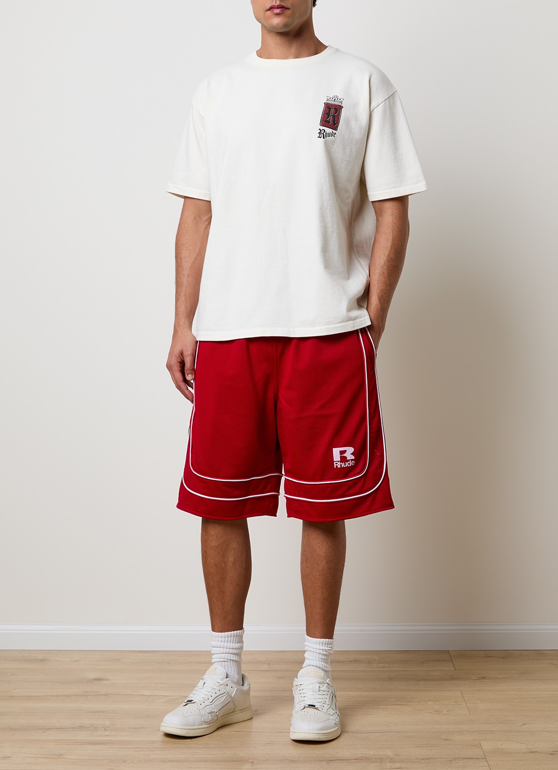 Rhude Fumar 91 T-shirt met logo- en backprint - voorkant 5 creme