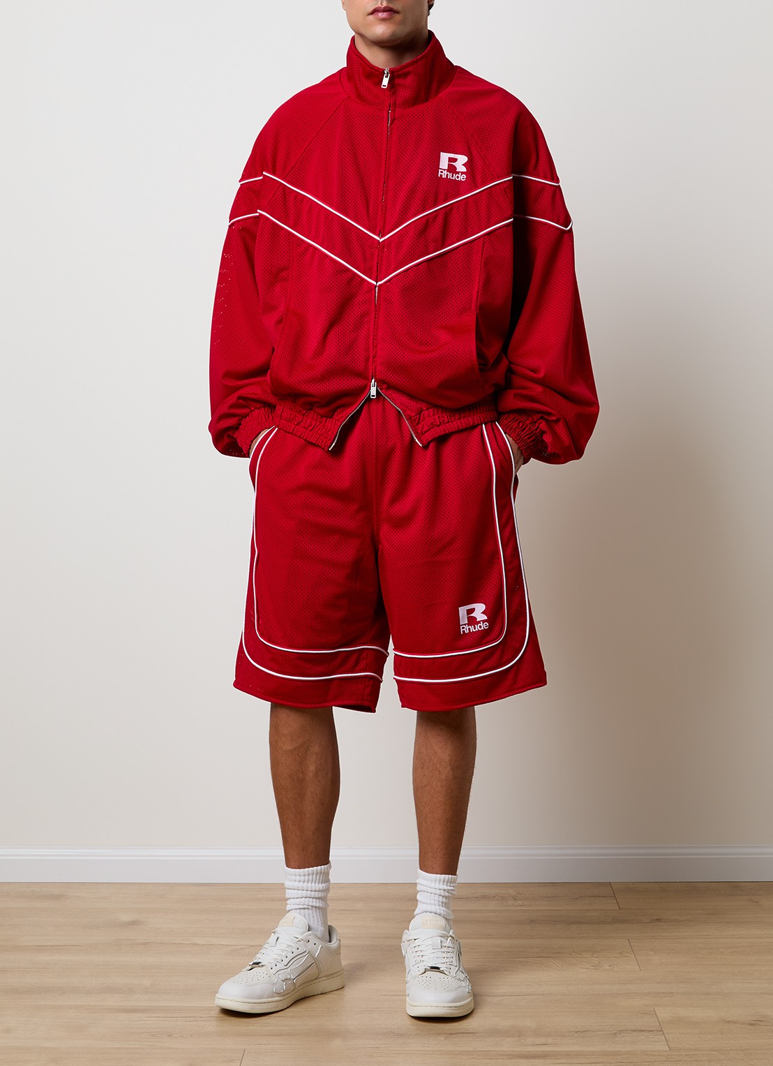 Rhude Jack met logo en opstaande kraag - voorkant 2 kersenrood