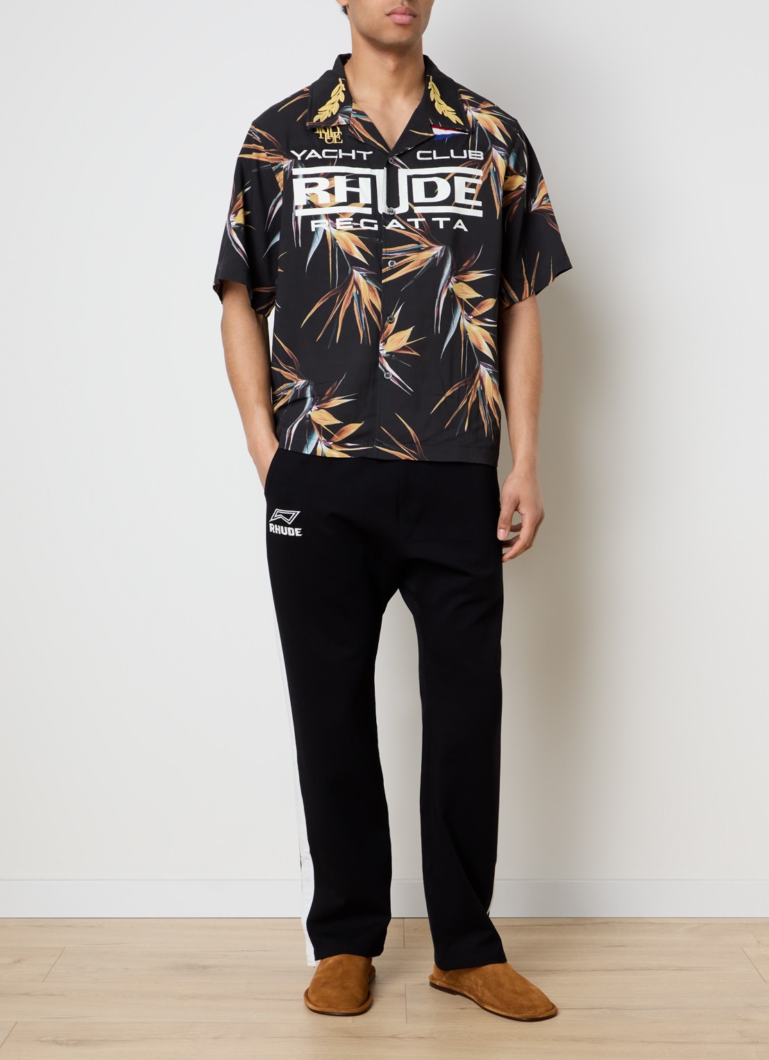 Rhude Lago Hamptons loose fit trackpants met logoborduring - voorkant 5 zwart