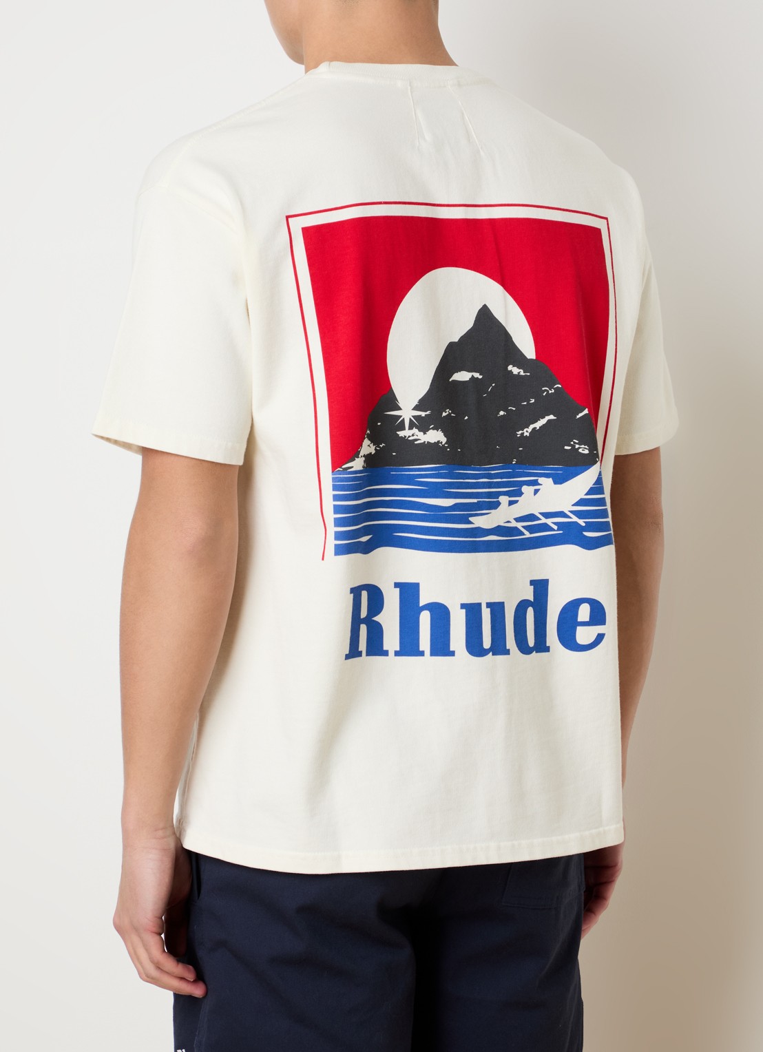 Rhude Moonlight Regatta T-shirt met logo- en backprint - detail 4 gebroken wit