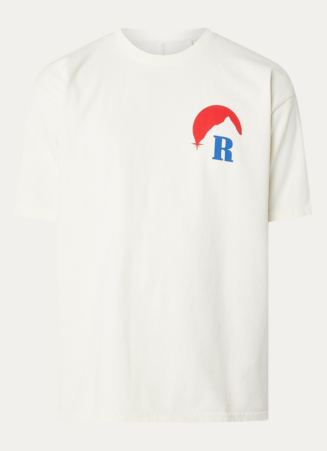 Rhude Moonlight Regatta T-shirt met logo- en backprint - voorkant gebroken wit