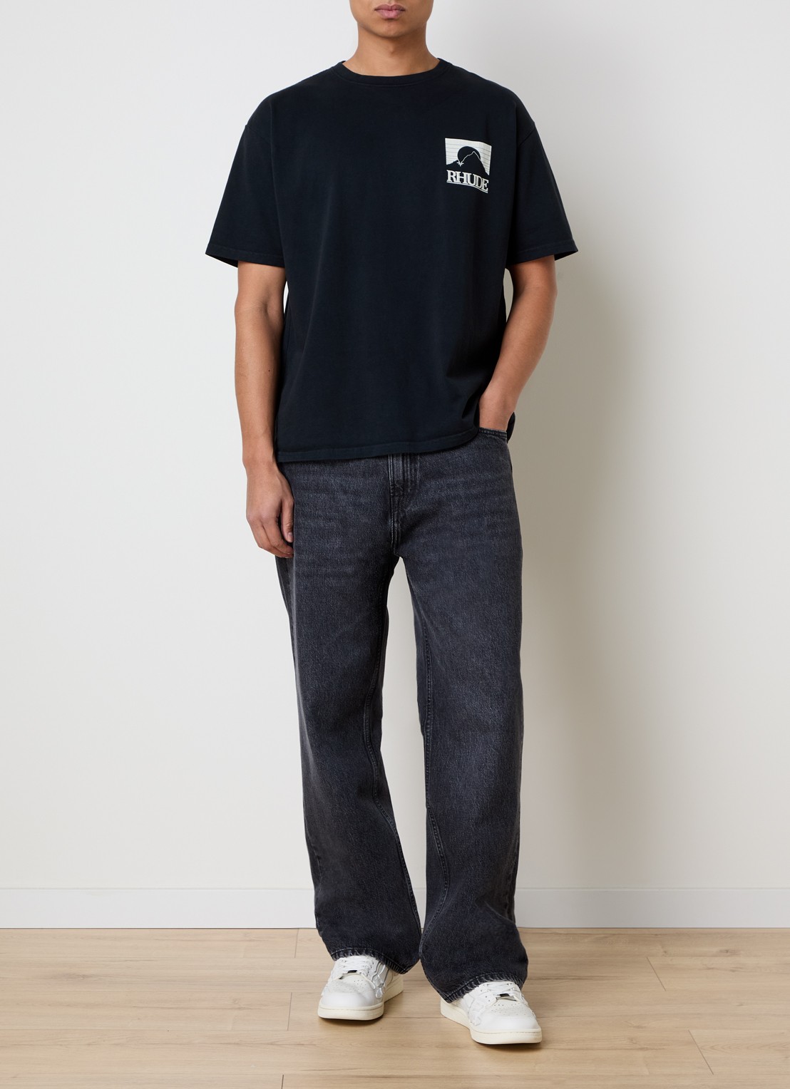 Rhude Moonlight T-shirt met logo- en backprint - voorkant 2 zwart