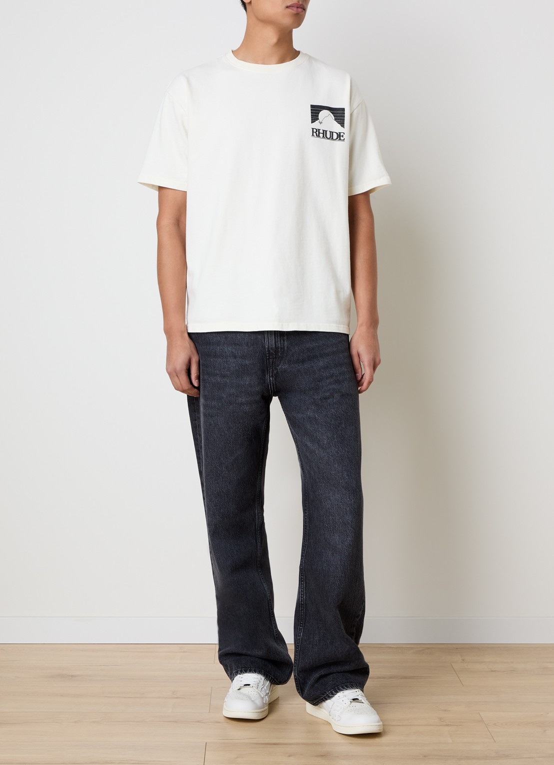 Rhude Moonlight T-shirt met logo- en backprint - voorkant 5 ivoor