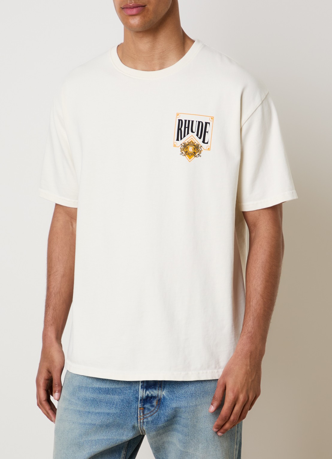 Rhude Playing Card T-shirt met logo- en backprint - achterkant 5 creme