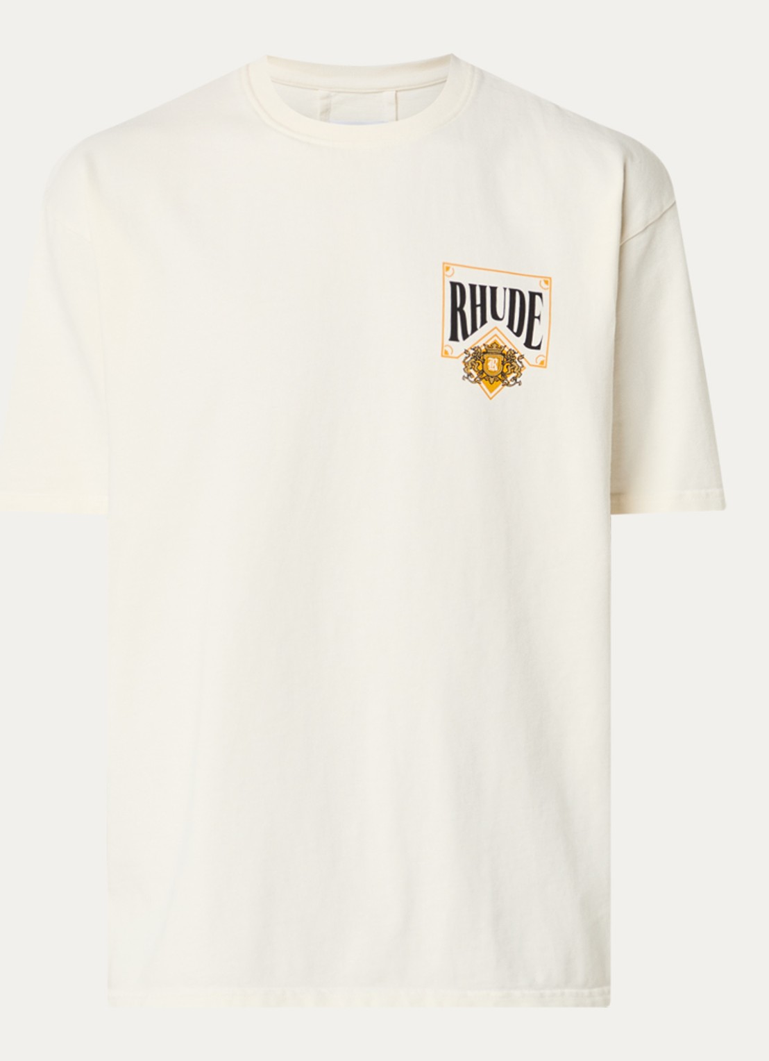 Rhude Playing Card T-shirt met logo- en backprint - voorkant 3 creme